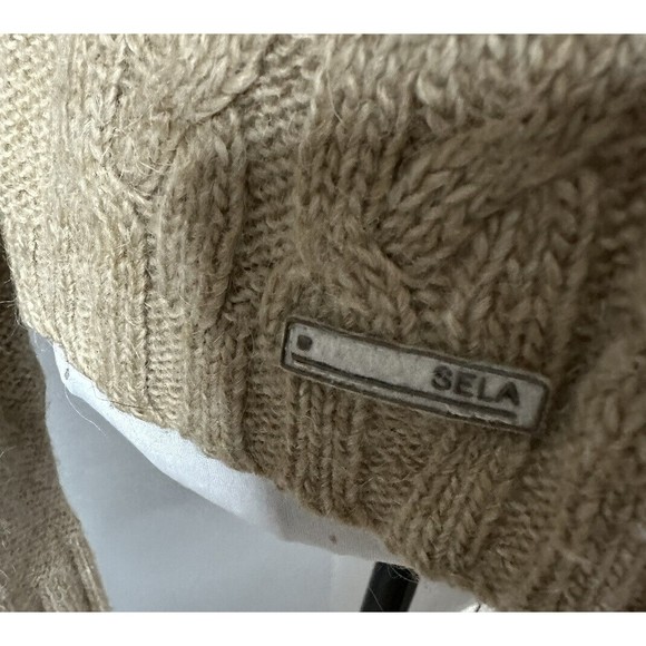 SELA SOFTWARE Alpaca Blend Tan Womens Medium Sweater Cable Knit Turtleneck - Picture 4 of 7